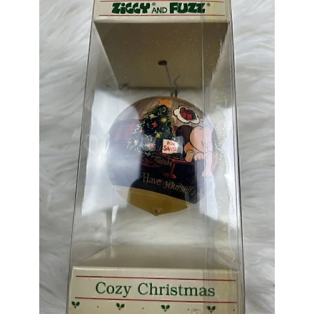 Vintage American Greetings 1984 Ziggy & Fuzz Satin Ball Ornament Merry Christmas